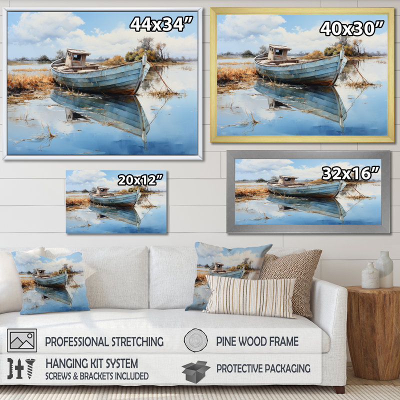 Bateau serein Waterscapes II - impression, Cadre flottant doré, H 24 po x l 32 po x P 1 po