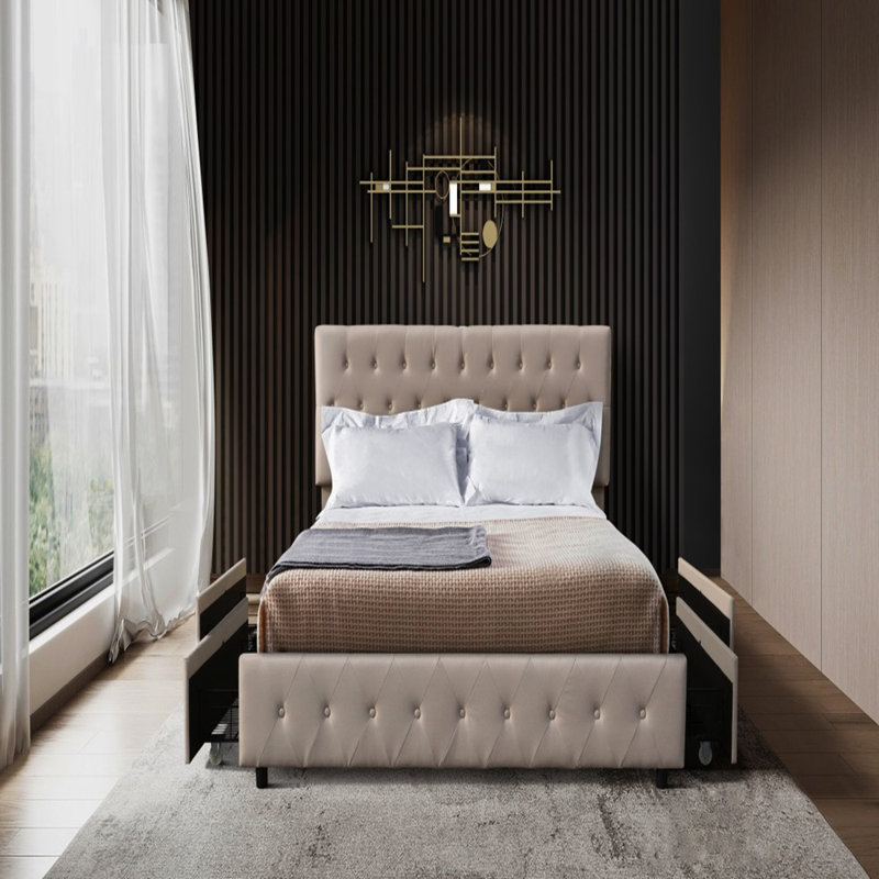 Lit plateforme avec rangement Amias, beige, Grand