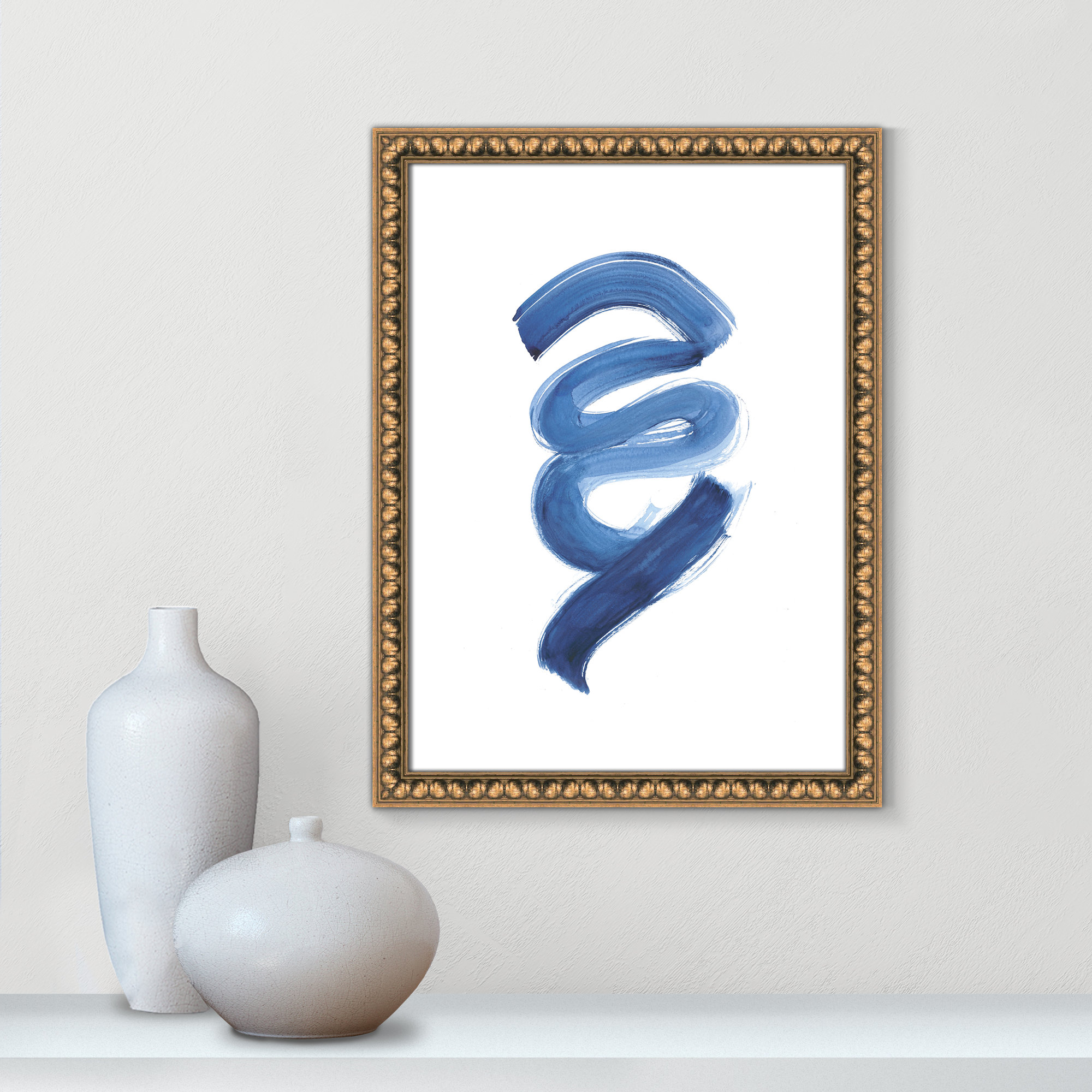 Slinky Indigo I by Filippo Ioco - Painting Print, Gold Bead Framed Paper, 23" H x 17" W x 1.13" D