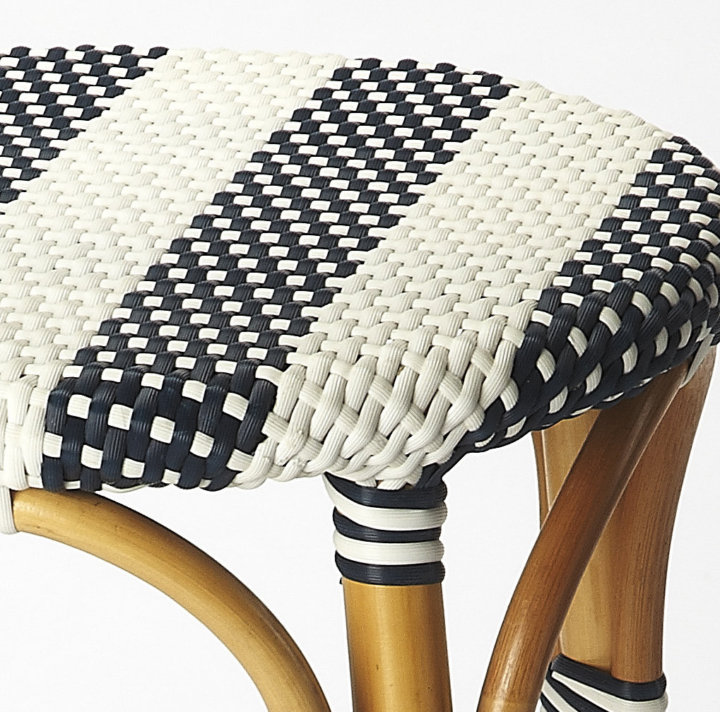 Alastair Bar & Counter Stool, Counter Stool (24" Seat Height), White/Navy Stripe/Natural Rattan Frame