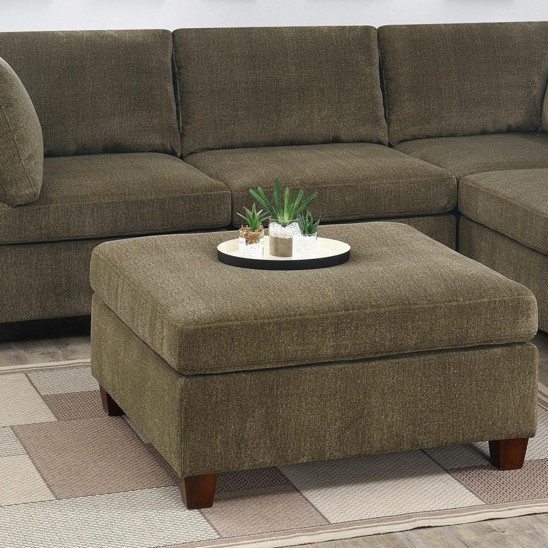 Square Chenille Cocktail Ottoman, Brown