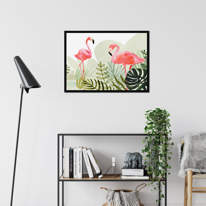 Flamingo Forest Collection A by Victoria Borges - Painting, Black Framed Paper Print, 34cm H x 50cm W