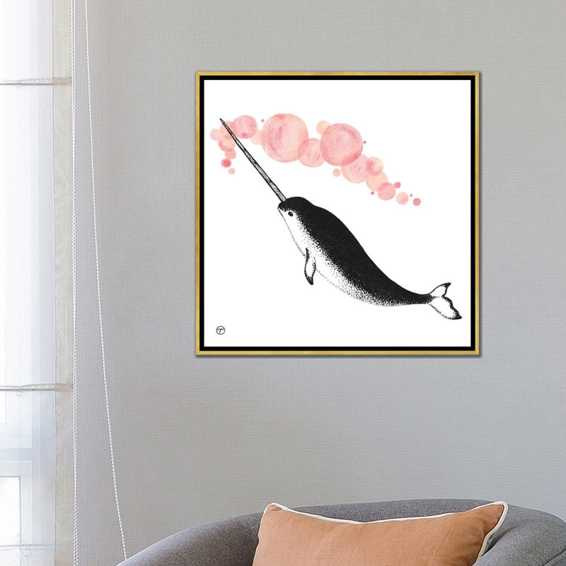 Art papier narwhal, H 26 po x l 26 po x P 1,5 po, Toile encadrée d'or