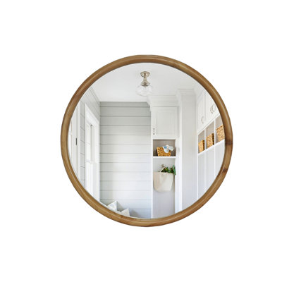 Round Wood Framed Wall Mirror, 23.62" Natural Wooden Circle Mirror For Bathroom, Bedroom, Entryway, Mid-Century Modern Decorative Mirror