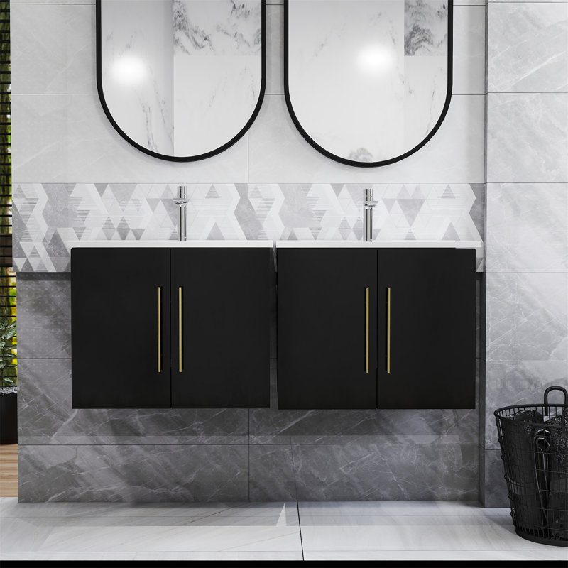 24-Inch Wall-Mounted Bathroom Vanity With Sink Combo, Black