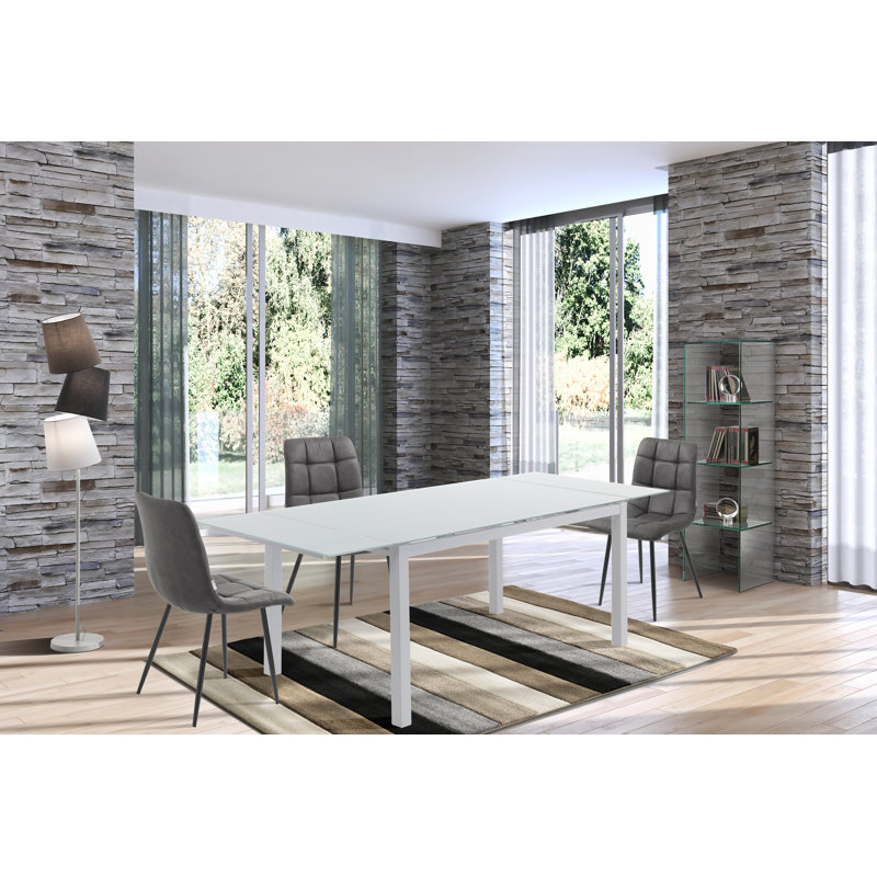 Dafne Glass Top Metal Base Dining Table, White