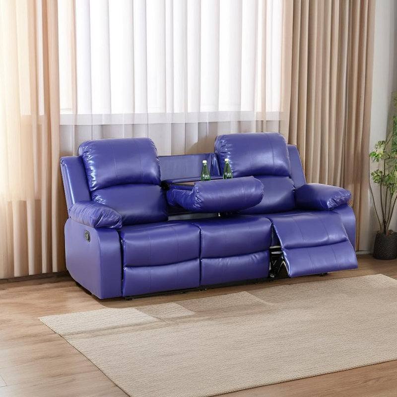 Canapé inclinable en cuir végétalien 79 "avec table rabattable Dayan de Dayan, Similicuir bleu marine