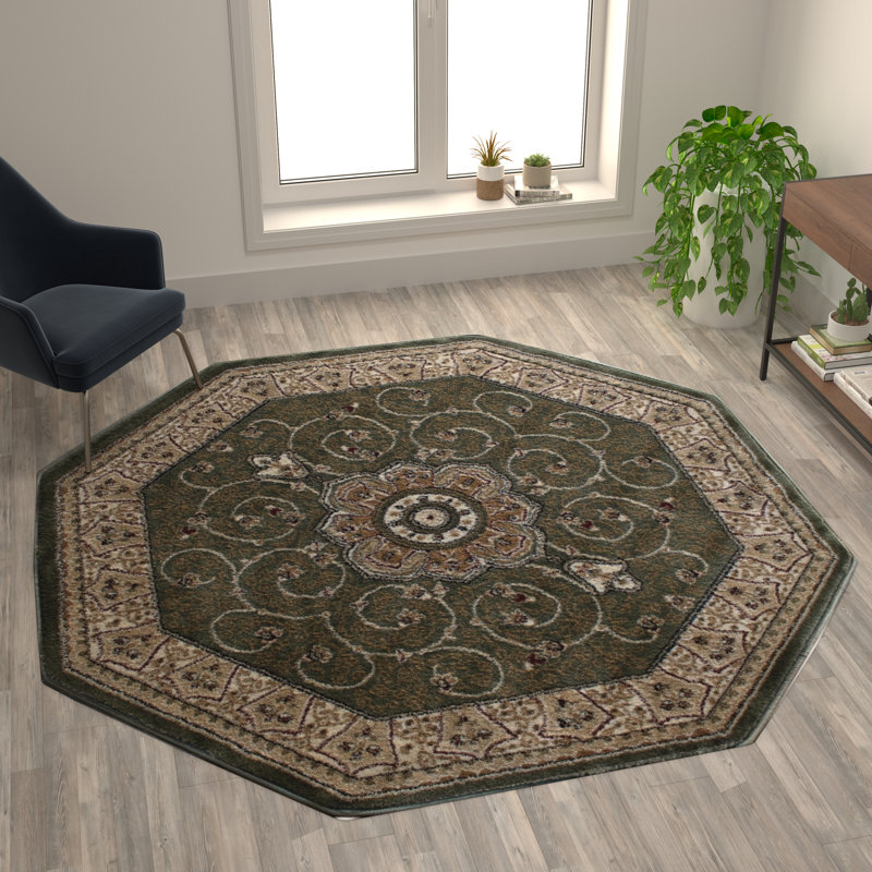 Tapis en oléfine de style persan Aleiya, Octogone 7 pi x 7 pi