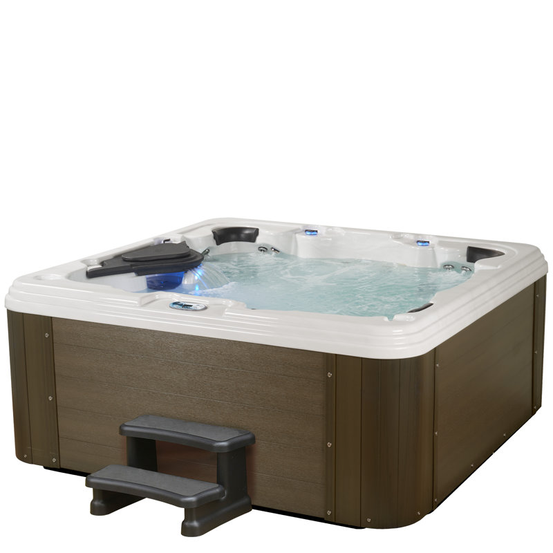 6-Person Grey Acrylic Lounger Hot Tub with 100 Jets