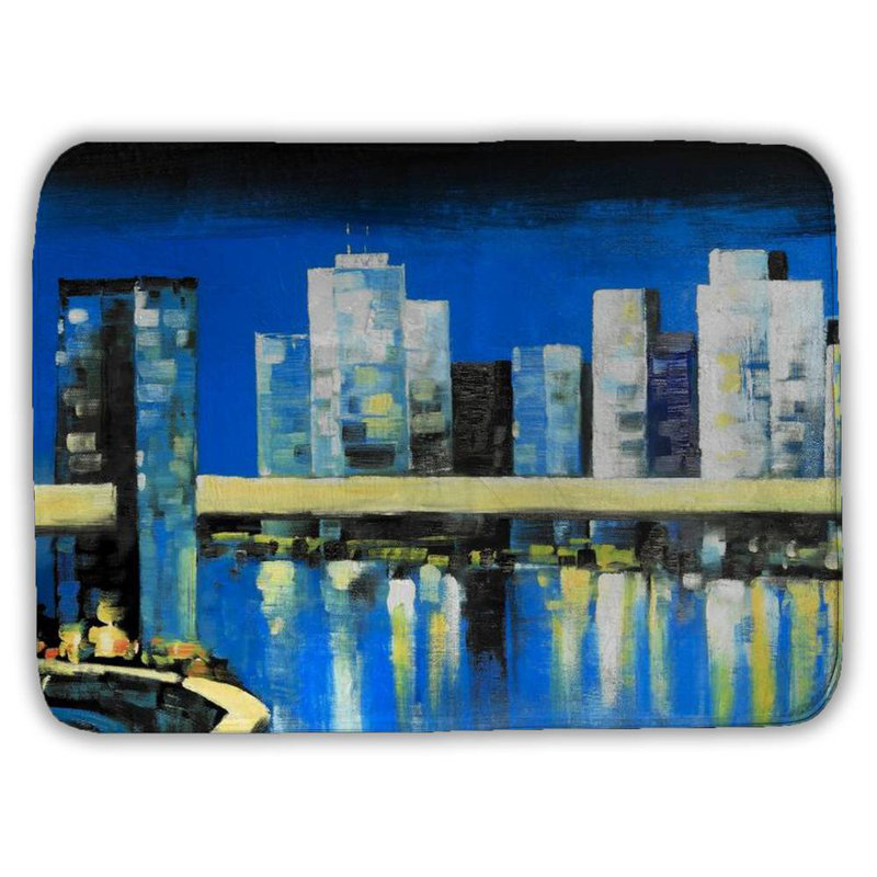 Skyline of lower manhattan Bath Mat with Non-Slip Backing - Quick Dry Memory Foam Bathroom Rug - Absorbent - Modern Plush Spa-Style - Machine Washable