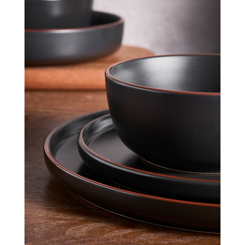 Bevery Piece Stoneware Dinnerware Set - Service for 6, Black