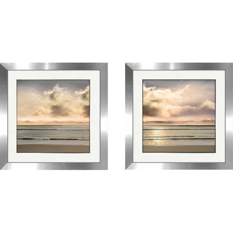 «Warm Breezes», ensemble de 2 reproductions de peintures à l'acrylique encadrées, H 16,5 po x l 33 po x P 1 po, Blanc mat