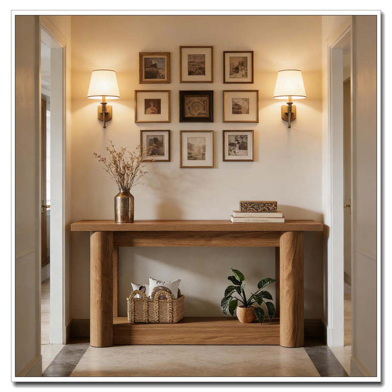 Table d'entrée, console à 2 niveaux, Brun