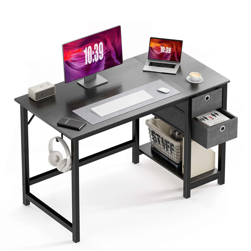 Bureau d'écriture avec 2 tiroirs Norrington, Noir, H 29,06 po x l 47,06 po x P 23,06 po