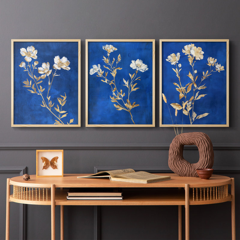 Étude florale XXV - ensemble de 3 estampes numériques - prêt à accrocher, Naturel, H 14 po x l 33 po
