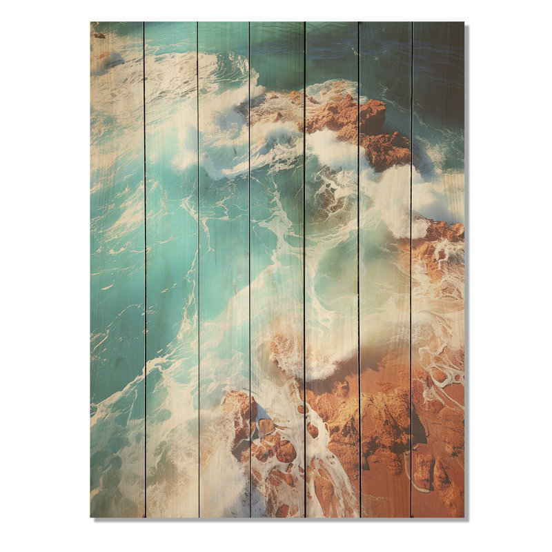 Plages tropicales dans un ciel bleu II - plage sur bois, H 20 po x l 10 po