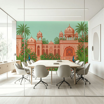 Murale traditionnelle traditionnelle paon indien vibrant jardin floral papier peint auto-adhésif mural moderne pour le salon de la chambre à coucher L 100 po x l 144 po