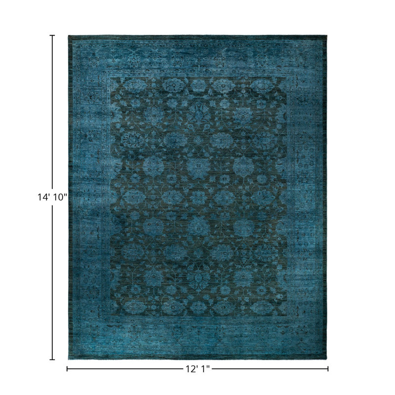 Tapis unique bleu / brun 12 pi 1 po x 14 pi 10 po Templeman