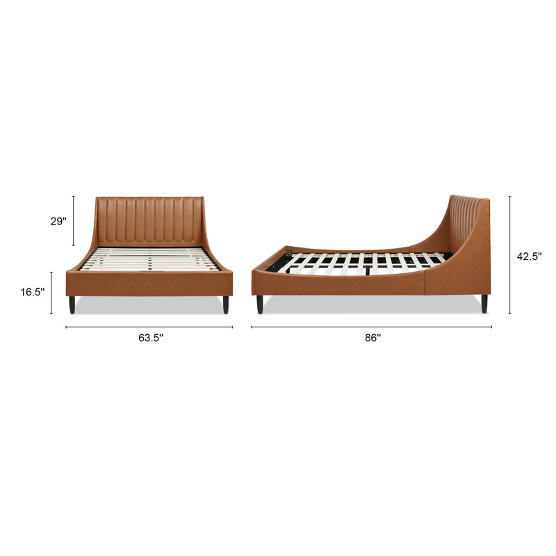 Helaina Upholstered Wingback Bed, Queen, Caramel Tan Brown Faux Leather