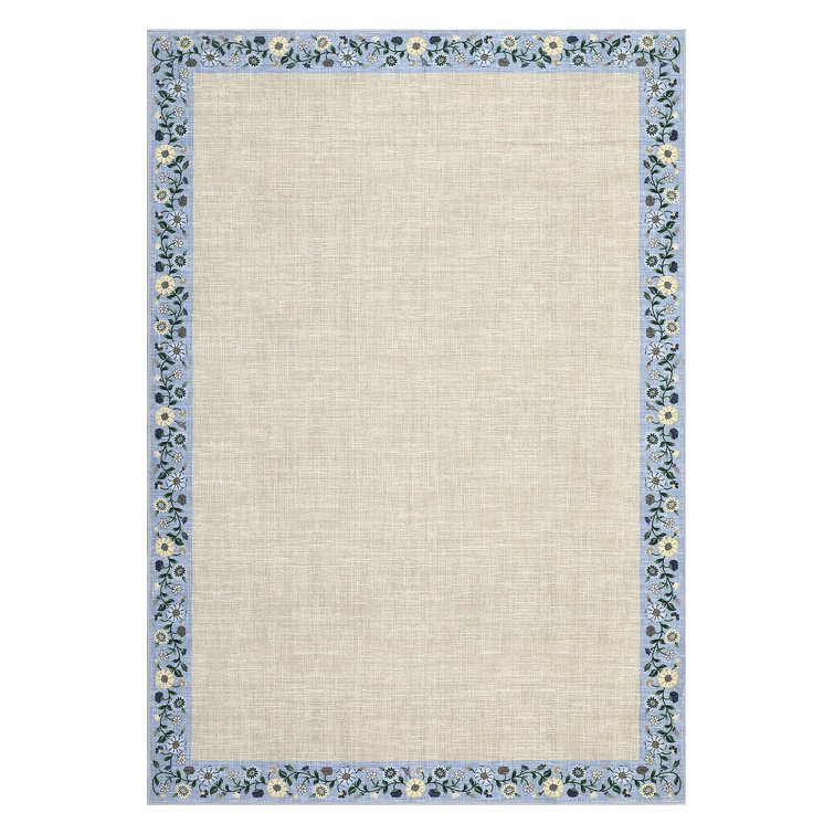 Washable Living Room Rug Floral Bordered Area Rugs Soft Thin Indoor Carpet for Bedroom Modern Throw Aesthetic Mat Non Slip Stain Resistant Carpet for Dining Room Office