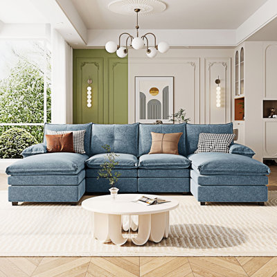 U-Shaped Sectional Sofa With Adjustable Armrest Pillows