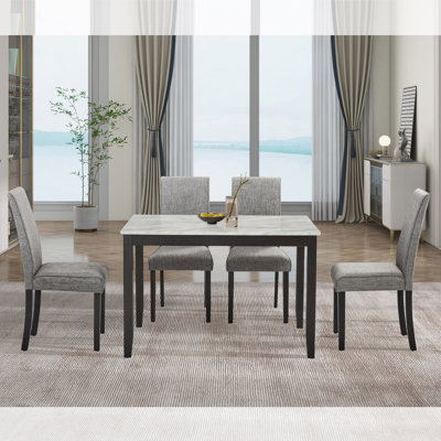 5-Piece Dining Set With Faux Marble Tabletop, Faux Marble Dining Table Set For 4 -  Winston Porter, 9407AF18D5074709BAD9ED1D3123D1C5