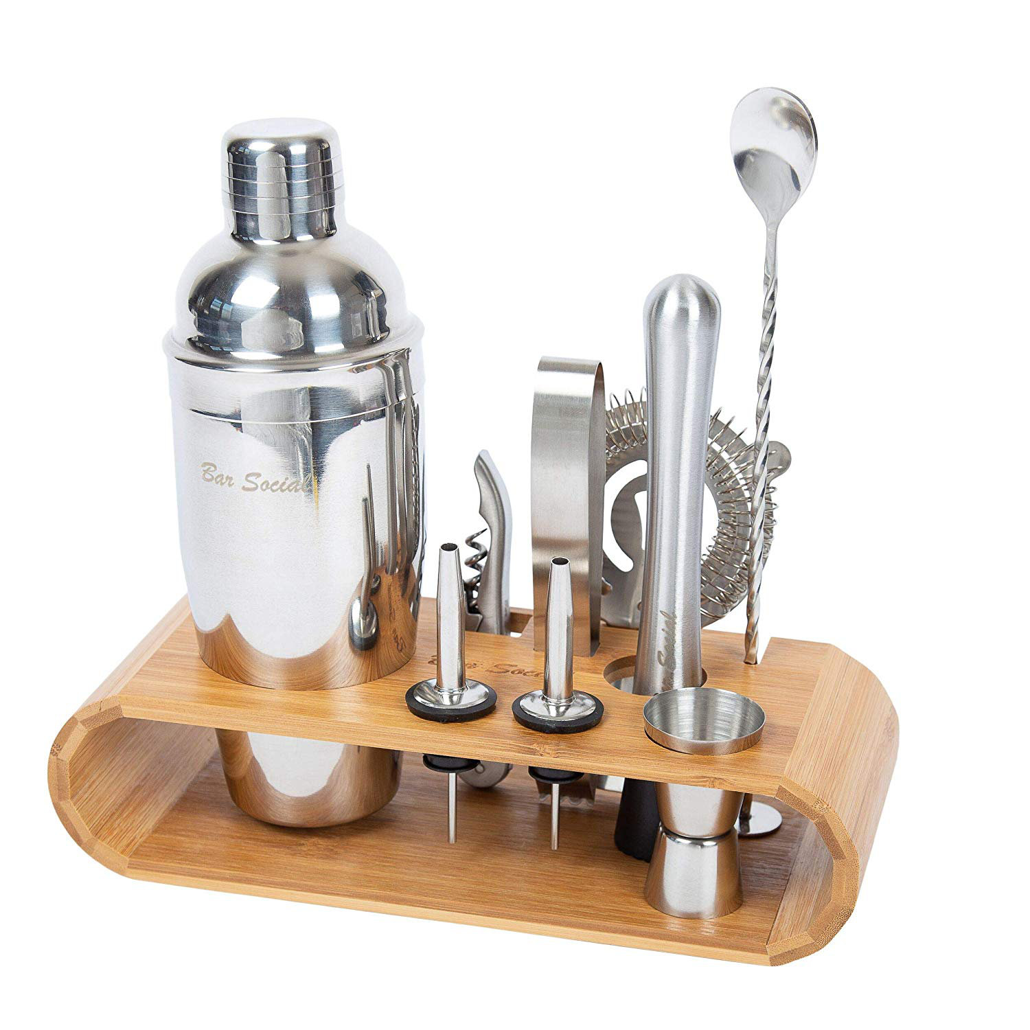10 piece Bartender Cocktail Kit w/ Stand Stainless Steel - Natural/Light Silver