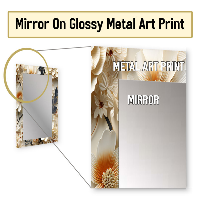 Alburga crème dentelle botanique - miroir mural floral, miroir décoratif de chalet, impression d'art en métal, 32 po x 24 po