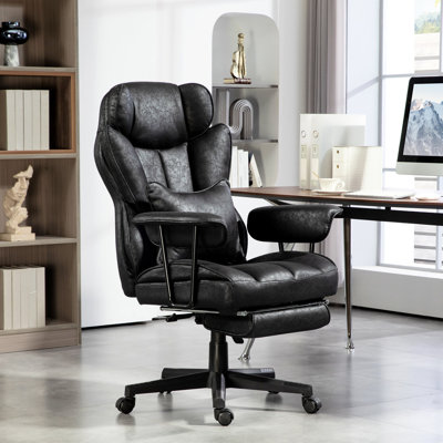 Fauteuil de bureau 400 lb Big and Tall, housse en microfibre noire, soutien lombaire, inclinable, siège large, repose-pieds, travail ergonomique - grand, microfibre, développement du support, siège avec repose-pieds