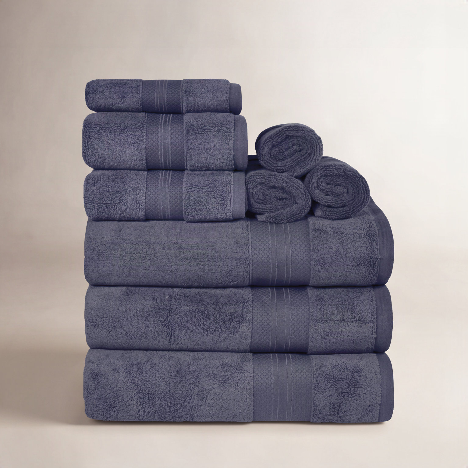 Finnian Turkish Cotton Bath Towel, Crown Blue, 9 Piece Towel Set