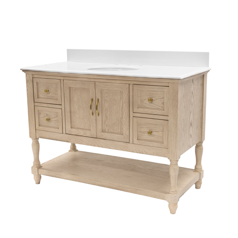 Ensemble de meuble-lavabo simple 48 po Hampton, Engineered White, Greige Oak
