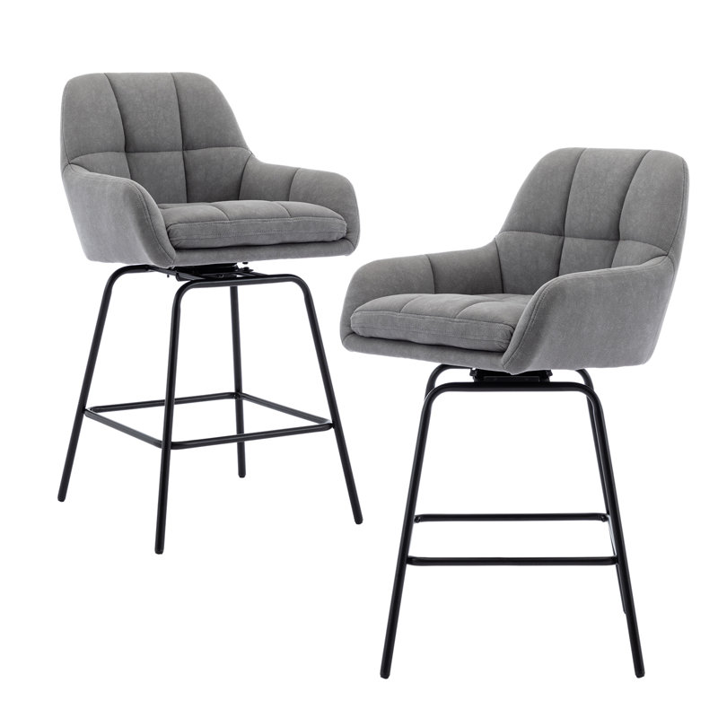 Balwant Upholstered Swivel Height Bar Stool with Metal Legs, Gray