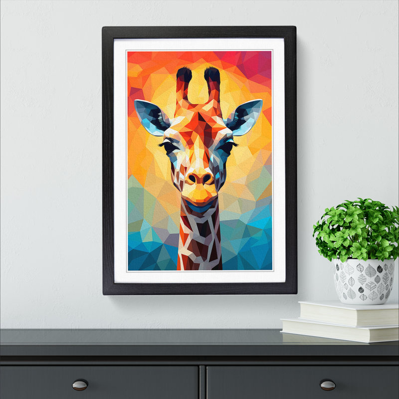Giraffe Geometric Art - Framed Print, 64cm H x 46cm W, Black Framed