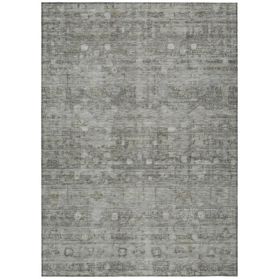 Machine Washable Indoor/Outdoor Xhevrie Pewter Rug