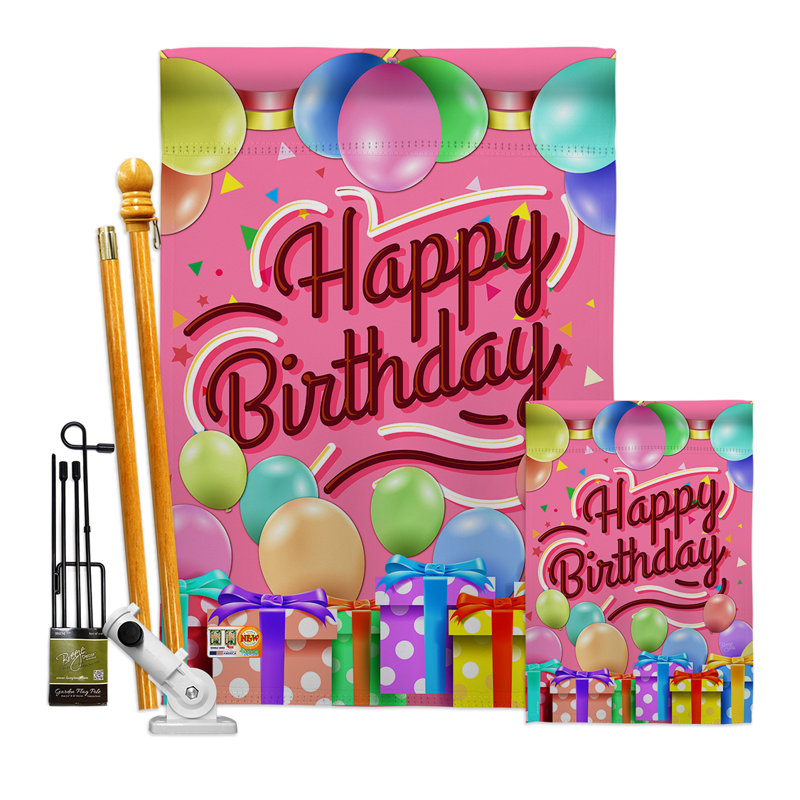 Double Sided 40'' H x 28'' W Polyester Birthday Flag Set