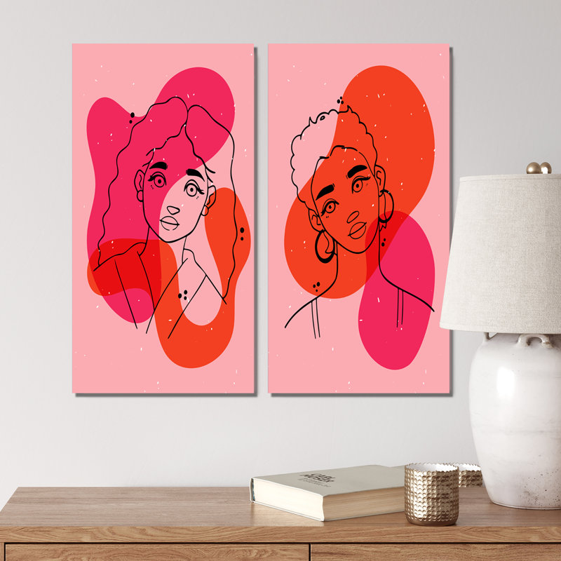 «Abstract Minimalist Woman Portrait», ensemble de 2 peintures, H 32 po x l 32 po x P 1 po, Toile tendue