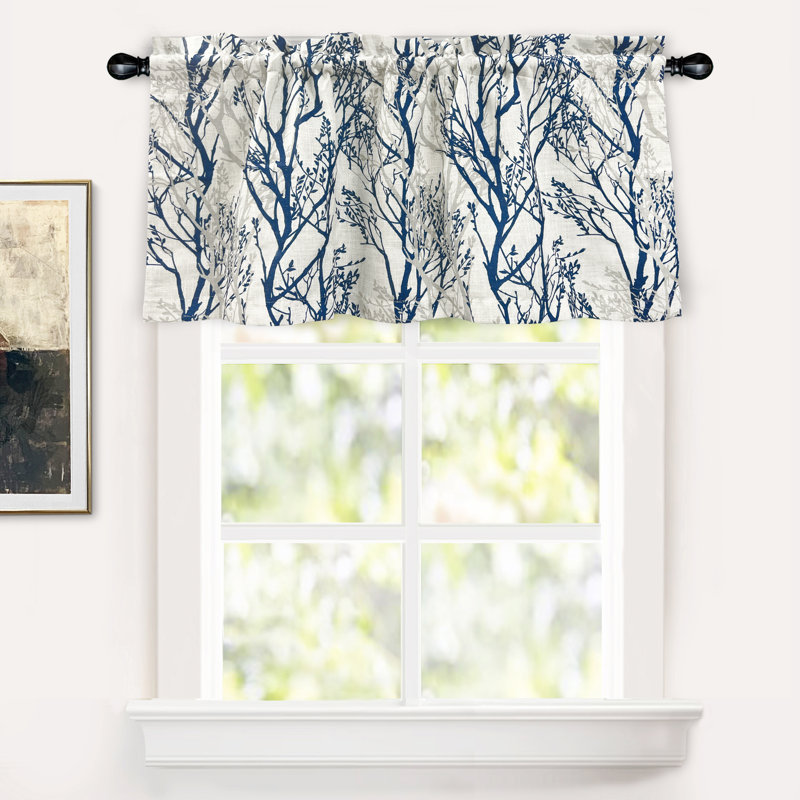Floral Scalloped 52'' W Window Valance in, Blue, 52" W x 24" L