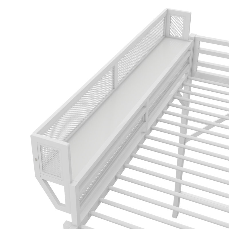 Loft Bed With Ladder,Storage Shelves, Queen, White