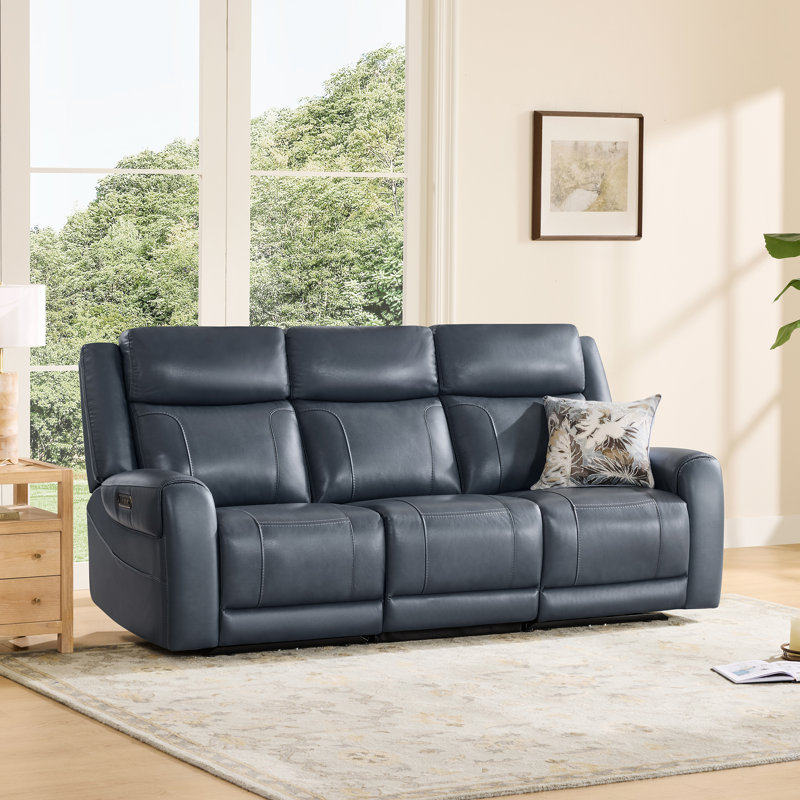Winslow Top Grain Leather Power Reclining Sofa, Navy