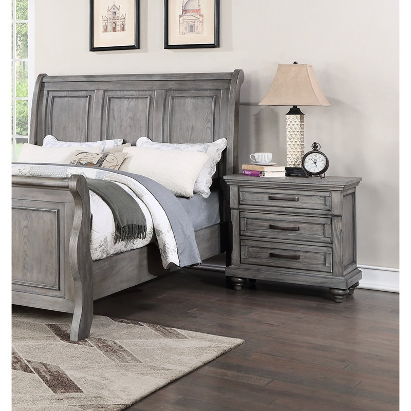 Armoire de chevet moderne en chêne gris antique avec charme de table de chevet 3 pièces