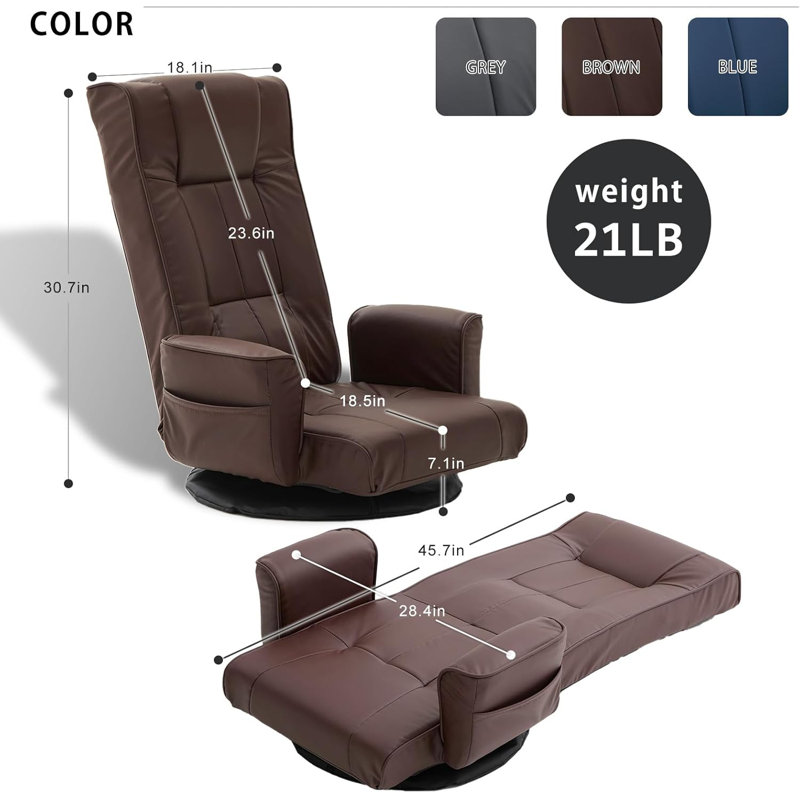 360 Degree Swivel Floor Gaming Chairs For Adults Adjustable Reclining Game Chair, Brown