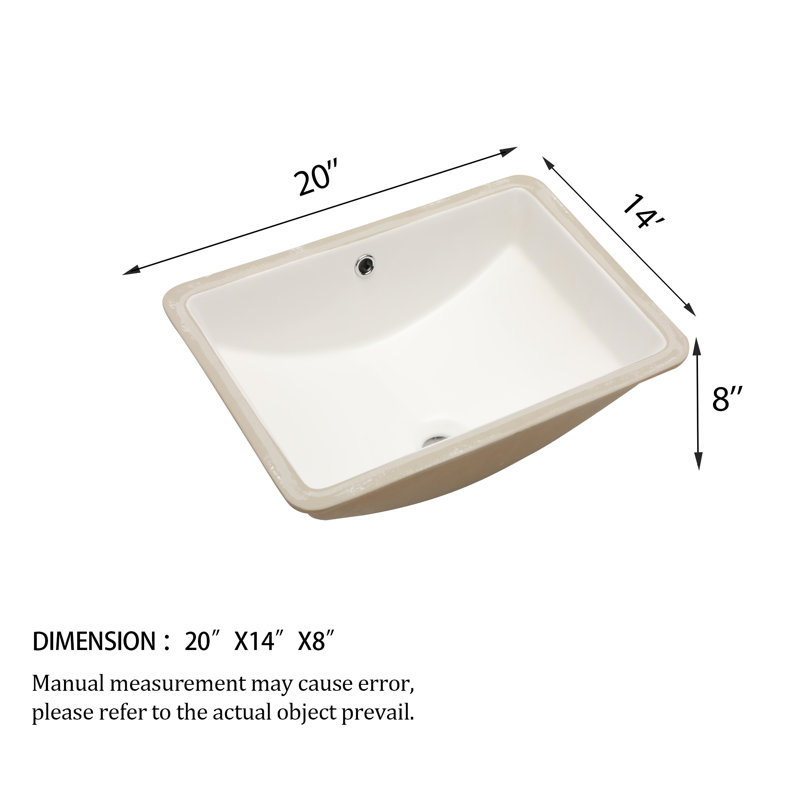 Lavabo de salle de bain rectangulaire encastré en céramique 20 po x 14 po