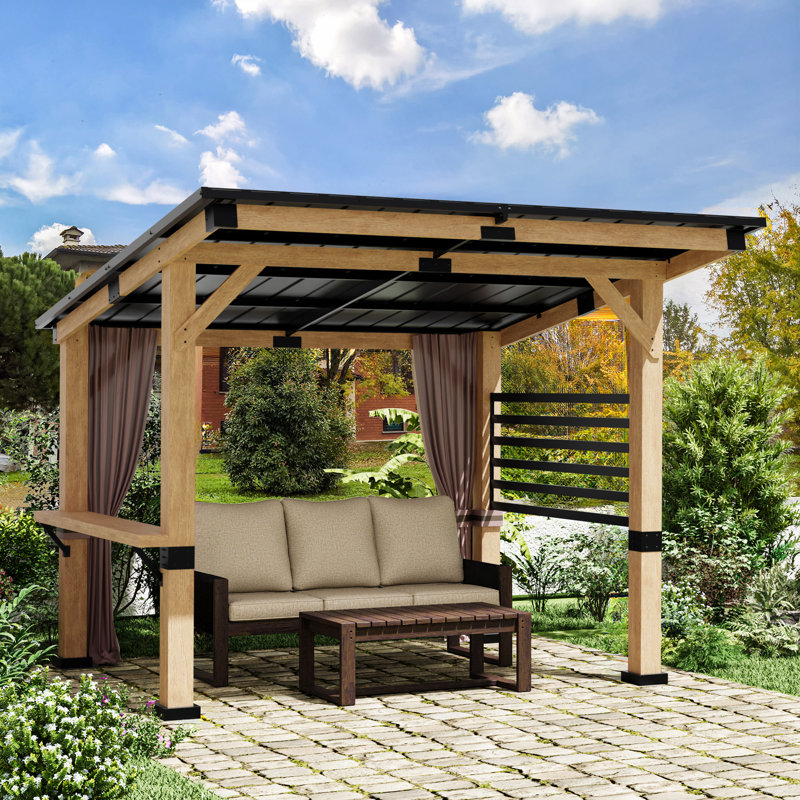 12 pi. L 10 pi. D Pavillon de jardin en bois massif avec toit en acier