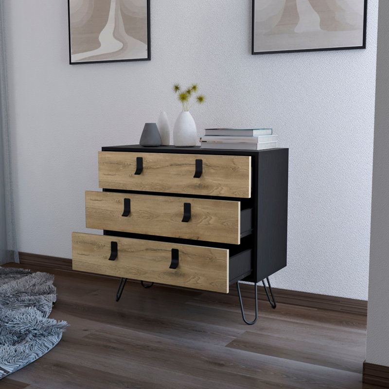 Commode 3 tiroirs Wengé et Macadamia