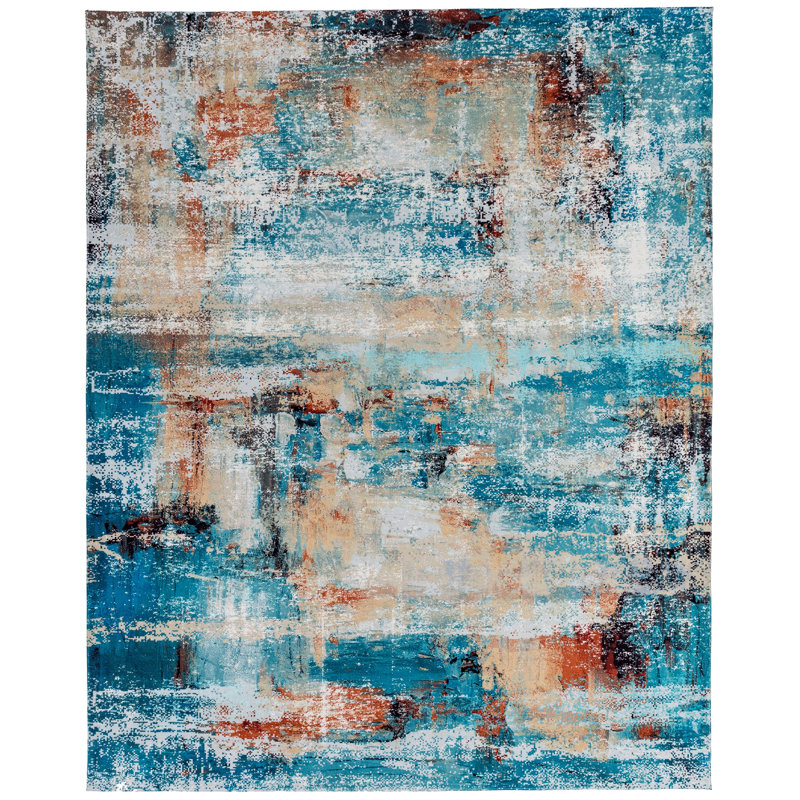 Abstract Area Rug in Blue, Rectangle 5'6" x 8'6"