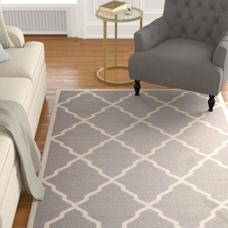 Brambach Hand Woven Flat Weave Wool/Cotton Geometric Rug in Gray, Rectangle 4' x 6'