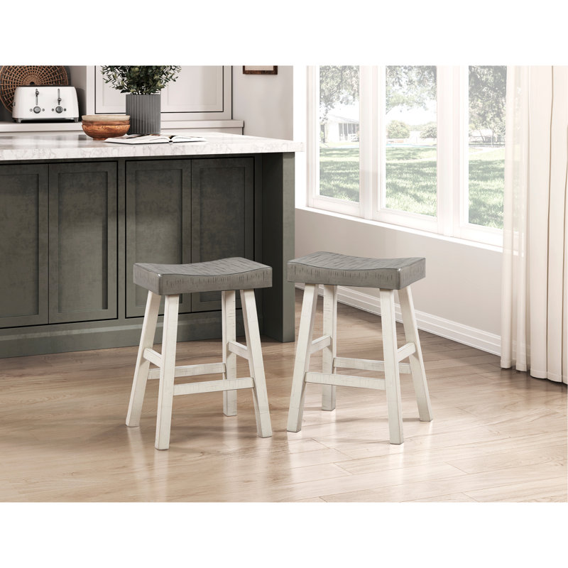 Ensemble de 2 tabourets à hauteur de comptoir de style transitionnel, meubles en bois d'hévéa massif blanc et café