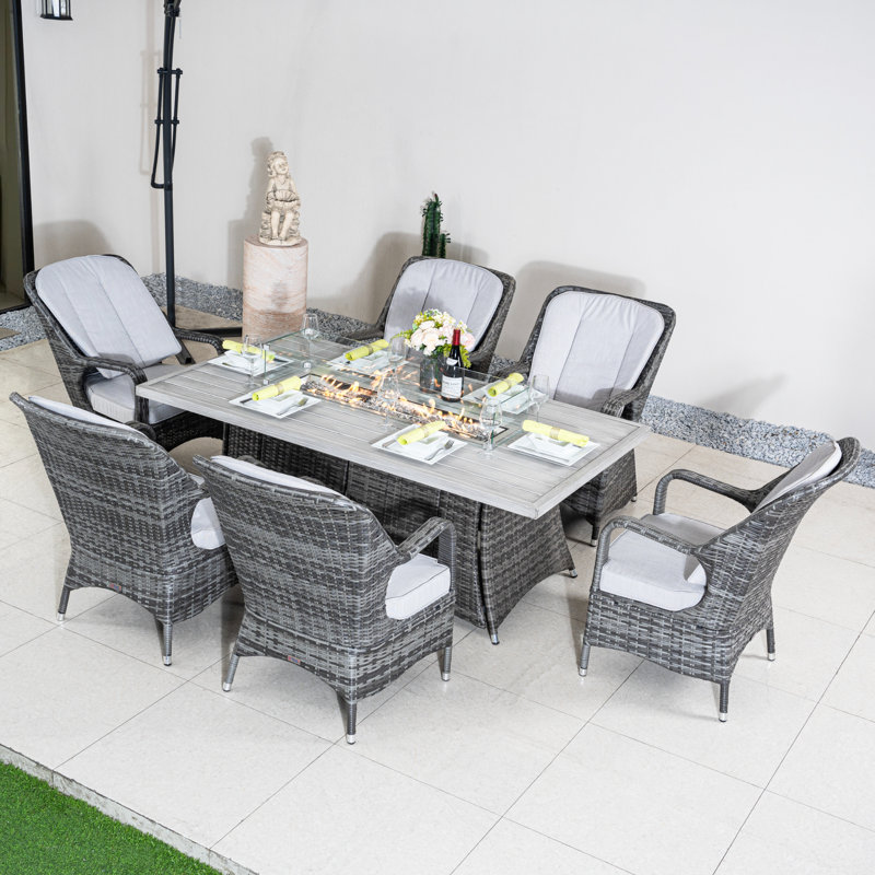 Rectangular 6 - Person 70.87'' Long Fire Pit Table Dining Set With Cushions