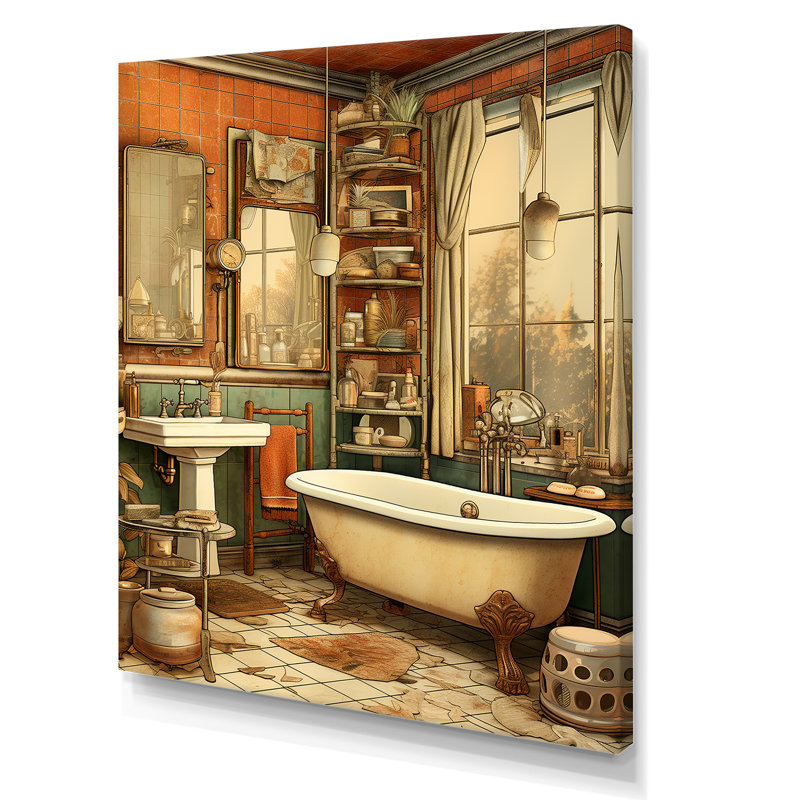 Rétro charme de salle de bain I - Art mural de salle de bain, H 44 po x l 34 po x P 1,5 po