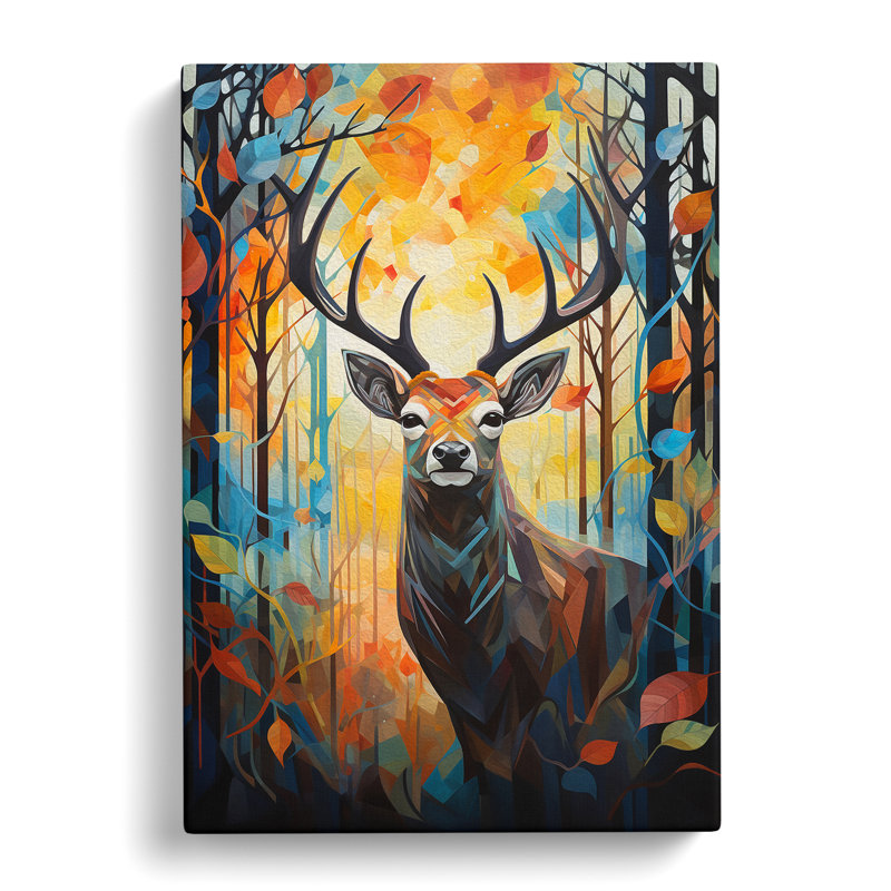 Stag In A Forest Constructivism - Wrapped Canvas, 60cm H x 40cm W x 3cm D